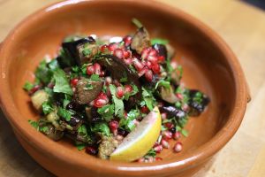 Raosted Aubergine and Pomegranate Salad at Crunch Kantine in Berlin