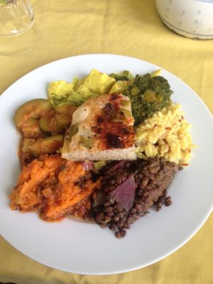 A selection of the vegan buffet options  at Crunch Kantine in Berlin