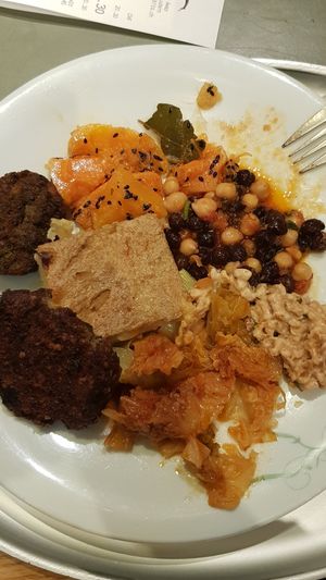 Pumpkin, chickpeas, rice etc. at Tibits in Luzern