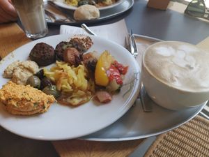 Always trying new combinations joined by a  cereal coffee cappuccino with soy/almond milk at Tibits in Luzern