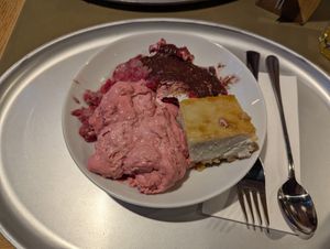 vegan tiramisu, raspberry mousse and salted caramel cheesecake at Tibits in Luzern