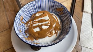 Fermented cashew yoghurt with peanut butter   at Ecru in Rome