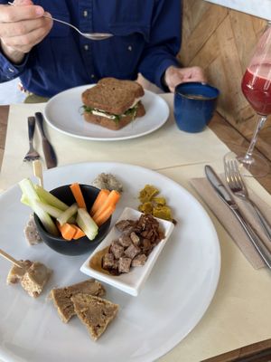 Cheese platter (meh), sandwich (ok), miso (good), fresh juice (good)  at Ecru in Rome