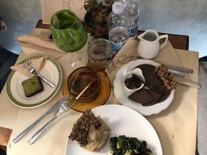 hummus, raw bread and a brownie  at Ecru in Rome