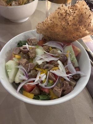 Vegan greek salad  at Ecru in Rome