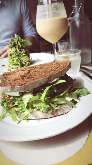 Vegan burger and zucchini spaghetti  at Ecru in Rome