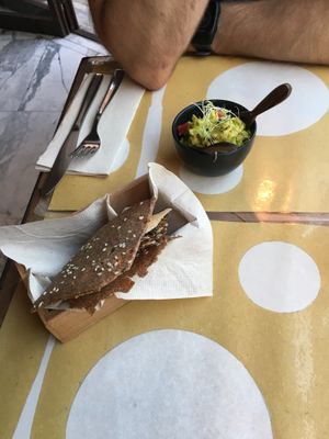 Raw bread and guacamole at Ecru in Rome