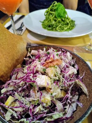 Delicious Waldorf salad and pesto noodles at Ecru in Rome