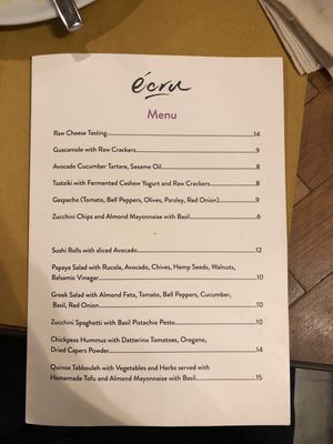 Menu sep 2020, page 1. at Ecru in Rome