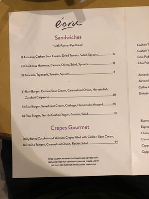 Menu sep 2020, page 2 at Ecru in Rome