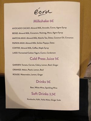 Menu sep 2020, page 4 at Ecru in Rome