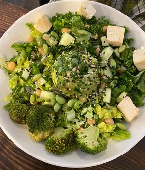 Greens  with Tofu at The Good Life Eatery in South West London