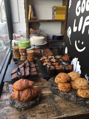 Backed goodies with some vegan options  at The Good Life Eatery in South West London
