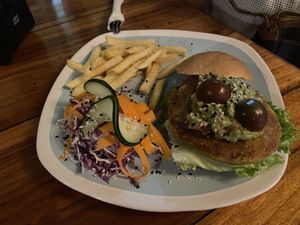 Vegan burger  at Madre Tierra in Puerto Viejo De Talamanca