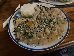 Coconut milk and peanut sauce veggies  at Madre Tierra in Puerto Viejo De Talamanca