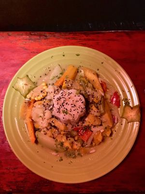 vegan green veggie curry  at Madre Tierra in Puerto Viejo De Talamanca