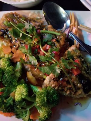 Three Flavor "Fish" at Veganic Thai Cafe in San Diego