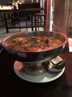 Potak soup fire bowl (very spicy with Thai chilis) at Veganic Thai Cafe in San Diego