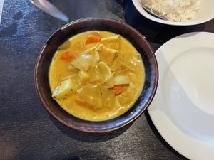 Yellow curry   at Veganic Thai Cafe in San Diego