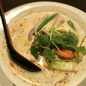 Delicious Tom Ka Soup  at Veganic Thai Cafe in San Diego