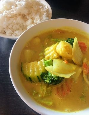 Yellow Curry with veggies at Veganic Thai Cafe in San Diego