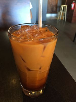 thai iced tea w/ coconut milk at Veganic Thai Cafe in San Diego