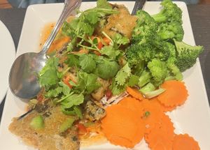 Three flavors fish  at Veganic Thai Cafe in San Diego