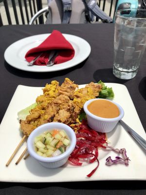 Mock chicken satay at Veganic Thai Cafe in San Diego