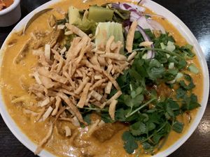 Khao Soi with soy duck at Veganic Thai Cafe in San Diego