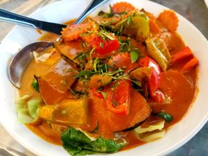 Salmon Panang Curry at Veganic Thai Cafe in San Diego