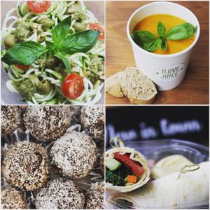 Zucchini Pasta, Bliss Balls, Pumpkin Soup & Kale Veggie Wrap at I Love Juice in Bern