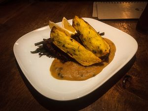 Soy steak w/ baked potatoes & apple calvados  green pepper corn cream sauce at Zest in Leipzig