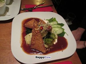 Savoy cabbage and giant couscous roulade and lemon baked tofu at Zest in Leipzig