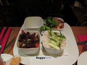 'Rice and spice' with tofu and grape curry in a peanut sauce plus tempeh and peanut curry. at Zest in Leipzig