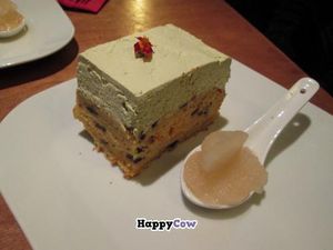 Pumpkin and black walnut cake with green tea icing and plum wine sorbet at Zest in Leipzig