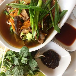 asian inspired soup with veggies and noodles at Zest in Leipzig