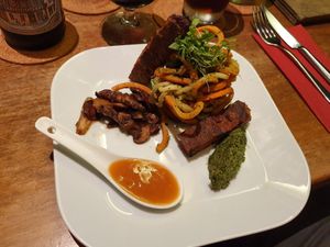 Jackfrucht Seitan Streifen, Pesto, Gemüse Spaghetti at Zest in Leipzig