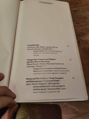 The menu at Zest in Leipzig