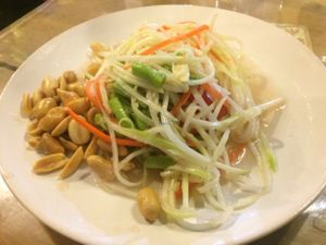 Papaya salad made vegan at Barrab in Chiang Rai