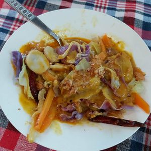 Homemade peanut sauce with mixed vegetables at Barrab in Chiang Rai
