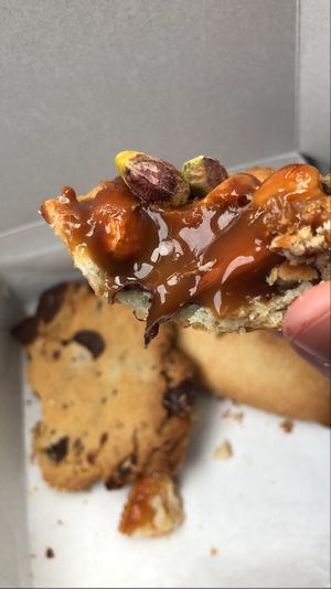 Salted caramel pistachio/almond pastry  at Cafe Dei Campi in Montreal