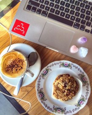 Lovely selection of food! Here we have the cranberry muffin (so moist) and almond milk cappuccino at Cafe Dei Campi in Montreal