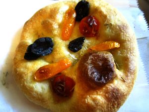 Pizzetta. I thought it would be kind of bland because there were few toppings, but it turned out incredibly tasty. The dough is delightful. at Cafe Dei Campi in Montreal