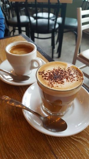 Cafe latte and americano  at Cafe Dei Campi in Montreal