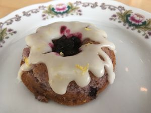 Special for Saint-Jean Bastiste Day with blueberry at Cafe Dei Campi in Montreal