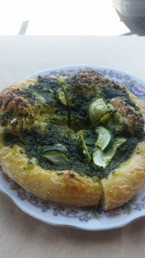 Pesto pizza at Cafe Dei Campi in Montreal