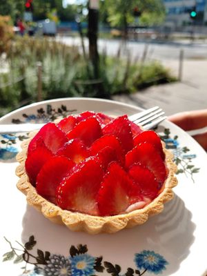Strawberry tart 😋 at Cafe Dei Campi in Montreal