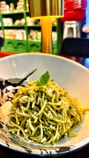 Pasta pesto con parmesano   at Vegan Ville in Mexico City