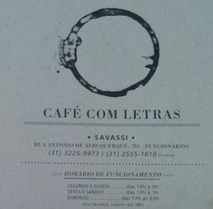 Menu at Cafe com Letras in Belo Horizonte