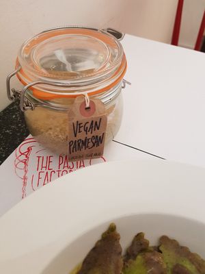 Vegan parmesan at Pasta Factory in Manchester